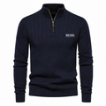 Men's Quarter Zip Ribbed Sweater, Stand Collar Long Sleeve Knit Pullover