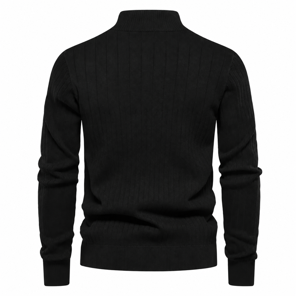 Men's Quarter Zip Ribbed Sweater, Stand Collar Long Sleeve Knit Pullover