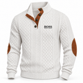 Men's Button Neck Textured Knit Sweater