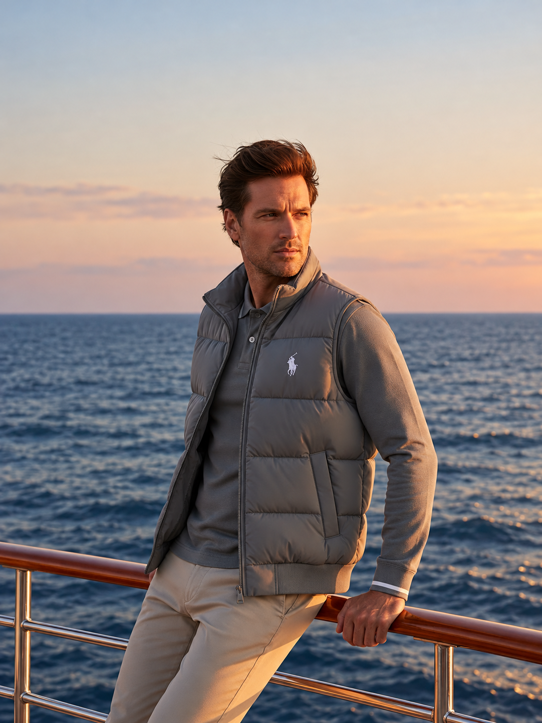 Men’s 3 Piece Outfit Set | Crew Neck Sweater, Polo Shirt & Puffer Vest