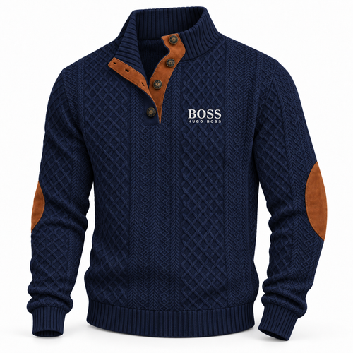 Men's Button Neck Textured Knit Sweater