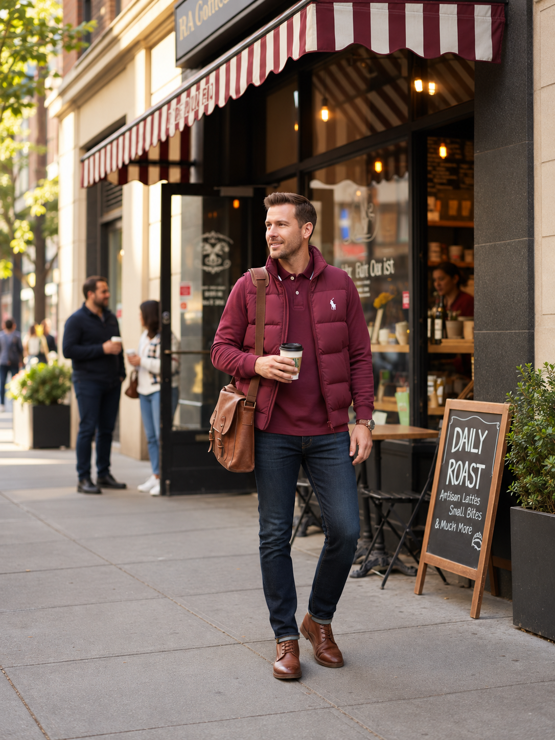 Men’s 3 Piece Outfit Set | Crew Neck Sweater, Polo Shirt & Puffer Vest